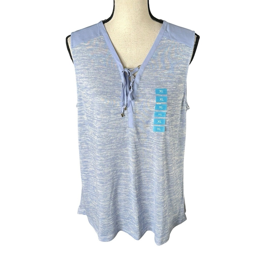 Jones New York Women's Sleeveless Top V-Neck Soft Viscose‎ Size XL Light Blue